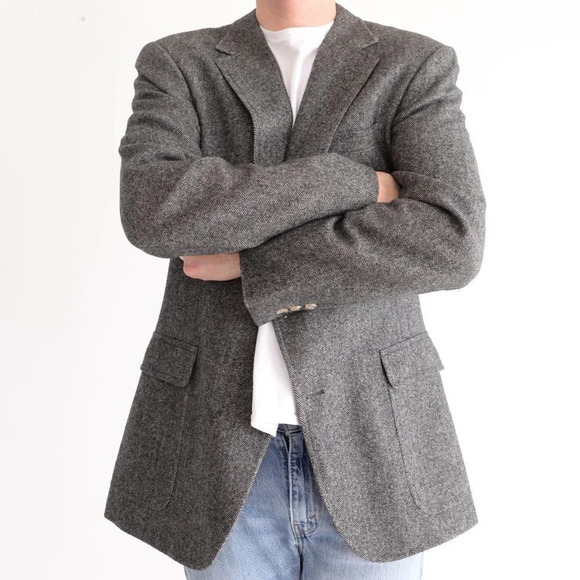 Vintage '90s Jacobson's Grey Tweed Double Button 100% Camel Hair Blazer 42R - Picture 2 of 16